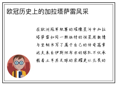 欧冠历史上的加拉塔萨雷风采