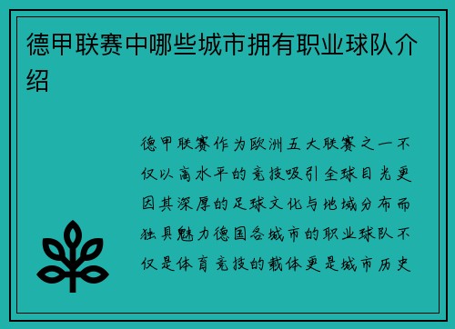德甲联赛中哪些城市拥有职业球队介绍