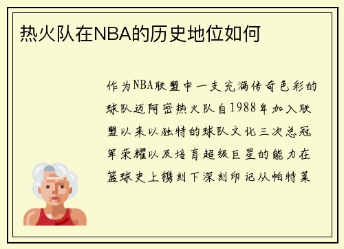 热火队在NBA的历史地位如何
